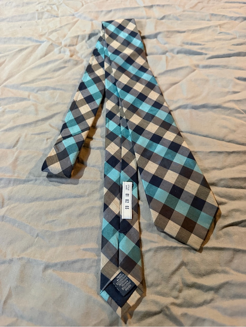 Ryan Seacrest Distinction Blue and Cream Plaid Tie